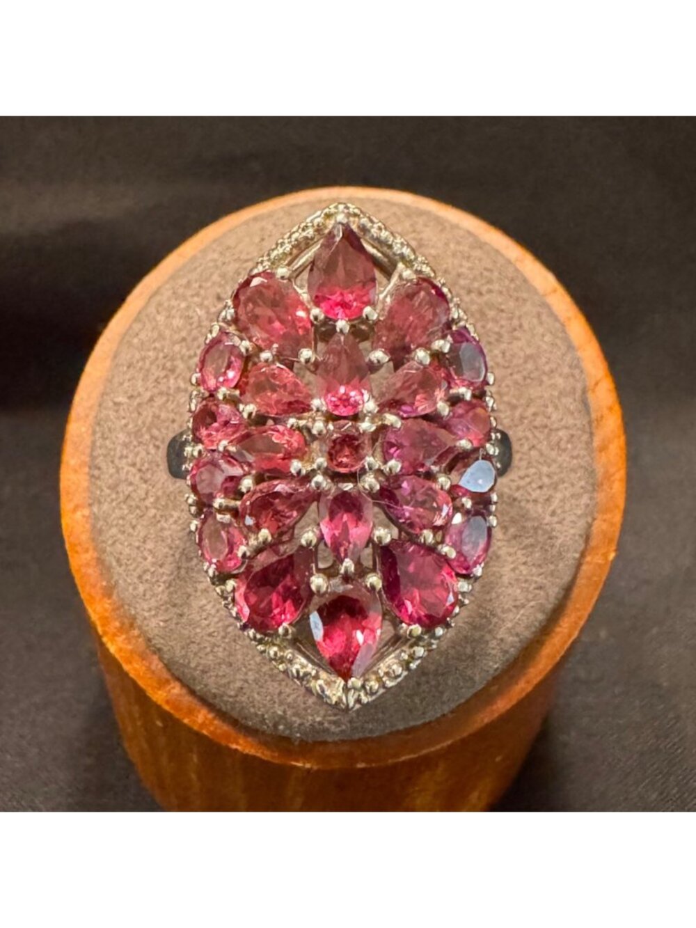 Solid Sterling Silver 925 Rhodolite Garnet Prong Set Cluster Ring Size 10